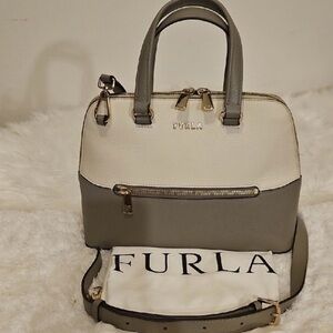 Furla Two-Tone Satchel in Gray and Cream